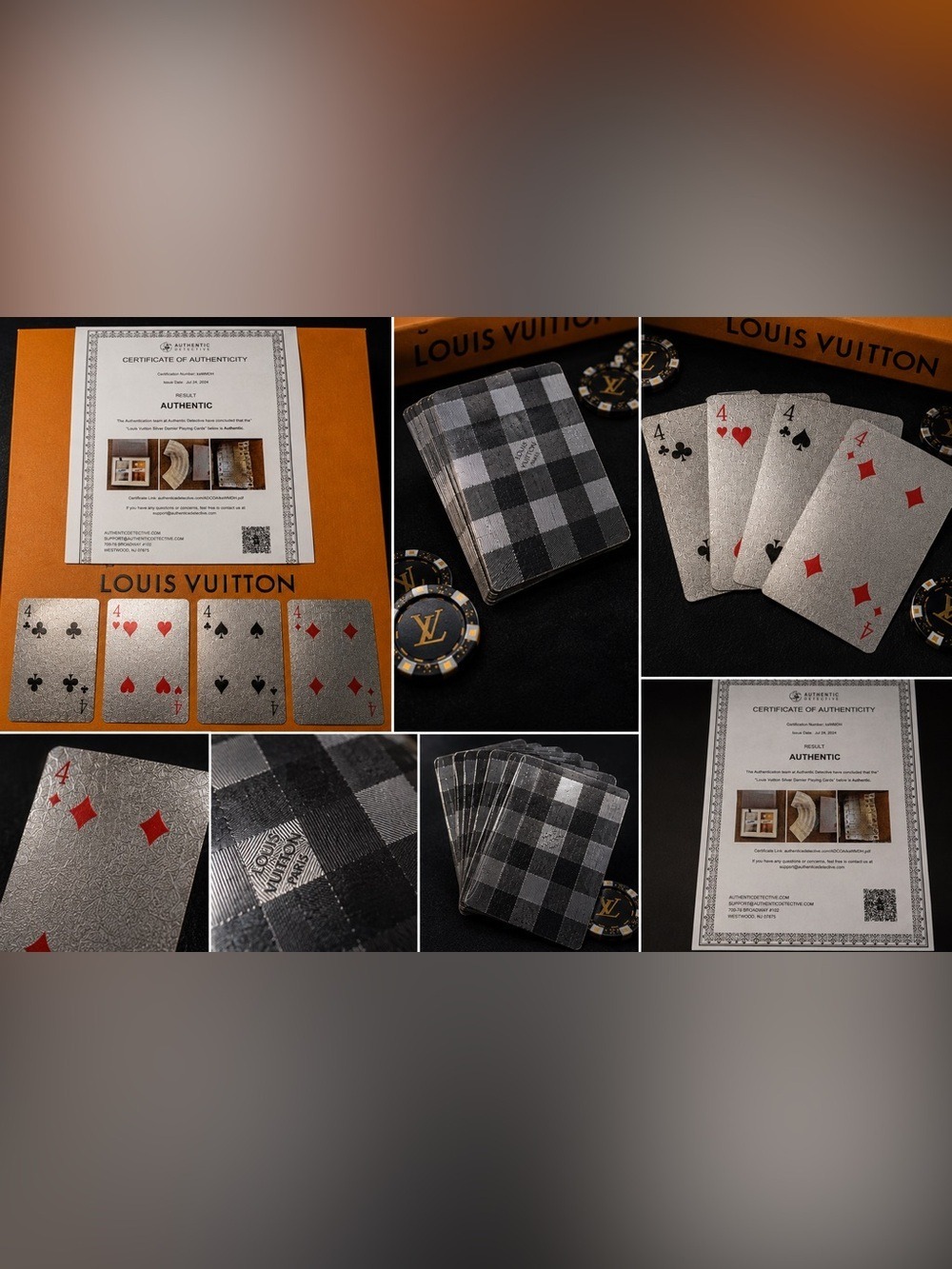 Louis Vuitton Damier Silver Playing Card Set 4’s COA Included